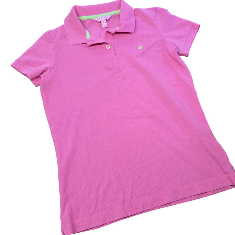 Lilly Pulitzer Womens Pink Pima Cotton Stretch Palm Tree Polo Shirt XS Preppy